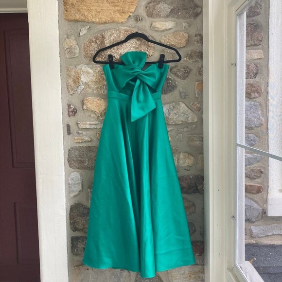 NWT Jay Godfrey Surin Full Circle Strapless Twist-Front Satin Midi Emerald Green - Picture 4 of 12